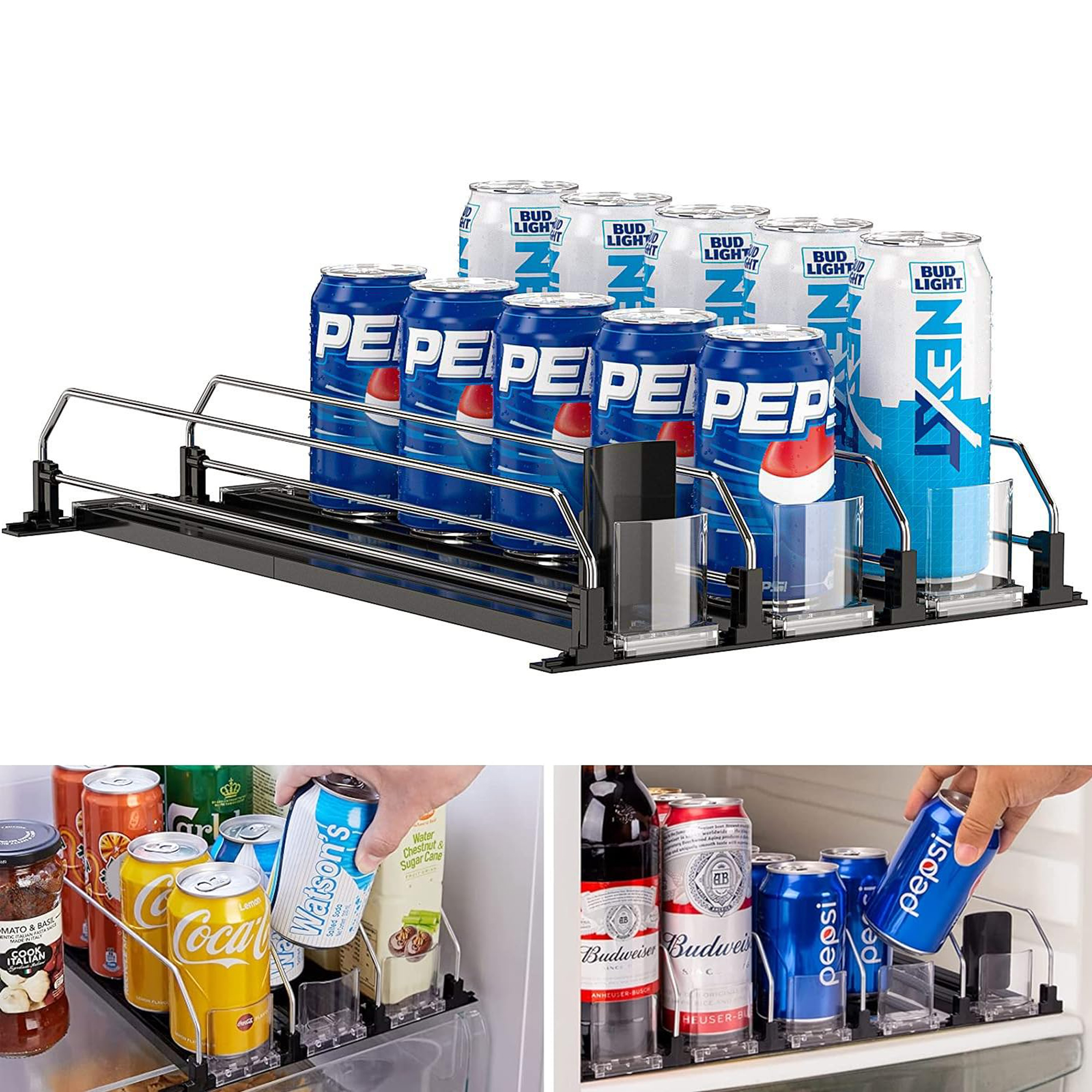 Drink Dispenser for Fridge, Drink Organizer for Fridge Pusher Glide