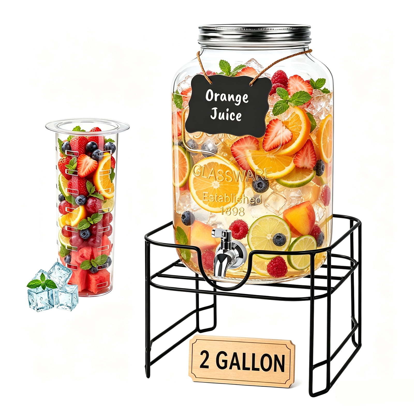 Drink Dispensers, TAIMASI 2 Gallon Glass Beverage Dispenser with Stand ...