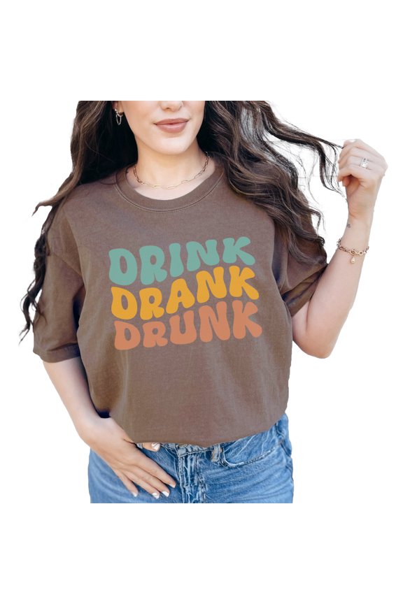 Drink, Drank, Drunk, Drinker or Drinking Themed Quote, Groovy Retro Wavy Text, Espresso Comfort Colors T-Shirt, Large