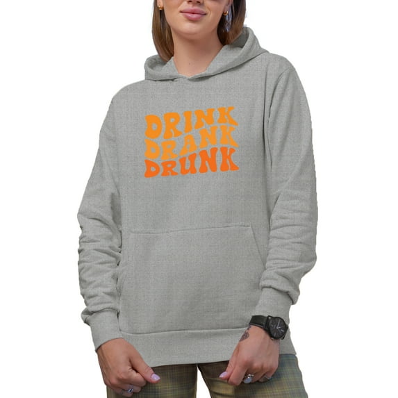 Drink, Drank, Drunk, Drinking Themed, Groovy Retro Wavy Text Merch Gift, Heather Grey Hooded Sweatshirt or Hoodie, 3XL