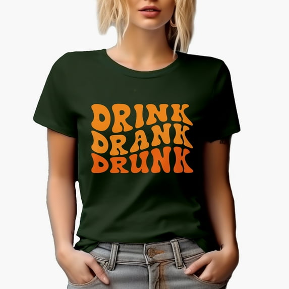 Drink, Drank, Drunk, Drinking or Drinker Themed Quote, Groovy Retro Wavy Text Merch Gift, Military Green T-Shirt, 3XL