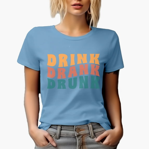 Drink, Drank, Drunk, Groovy Retro Wavy Text Merch Gift, Baby Blue T-Shirt, XL