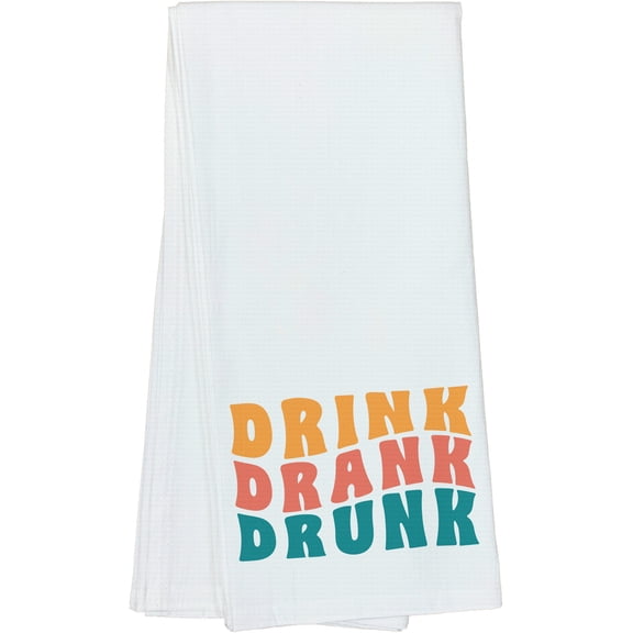 Drink, Drank, Drunk, Groovy Retro Wavy Text Merch Gift, Dish Towel, 16 x 25 IN
