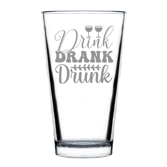 Drink Drank Drunk Hand Engraved 16oz Pint Glass Etched Funny Beer Ideal Gift for Lovers