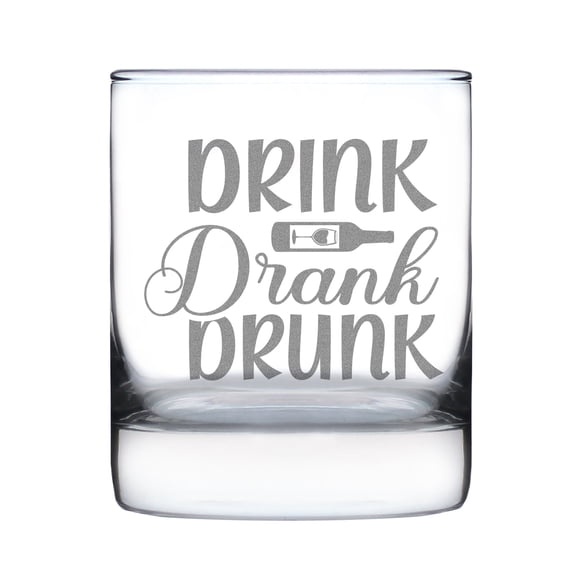 Drink Drank Drunk Hand Engraved Rocks Glass 10oz Etched Fun Beverage Tumbler Perfect Gift for Party Lovers