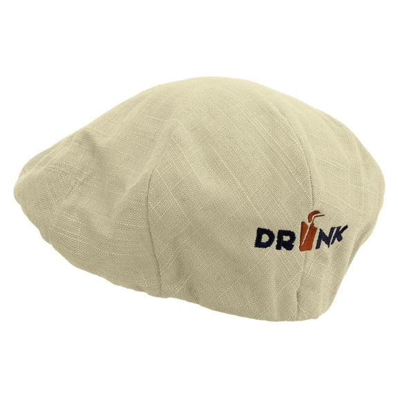 Drink Embroidered Big Size Men's Linen Ivy Cap - Khaki 2XL-3XL