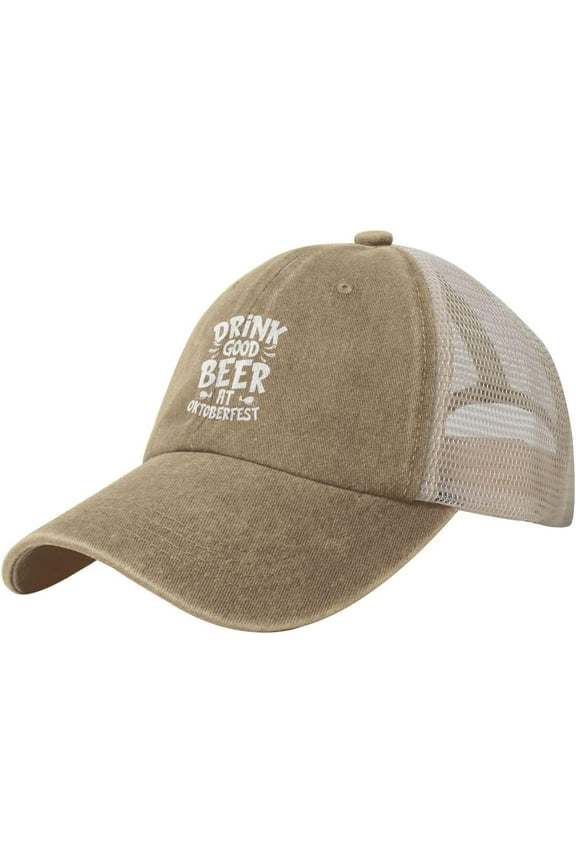Drink Good Beer at Oktoberfest Mesh Hat for Men Women Washed Cotton Soft Mesh Dad Hats Black Vintage Baseball Cap