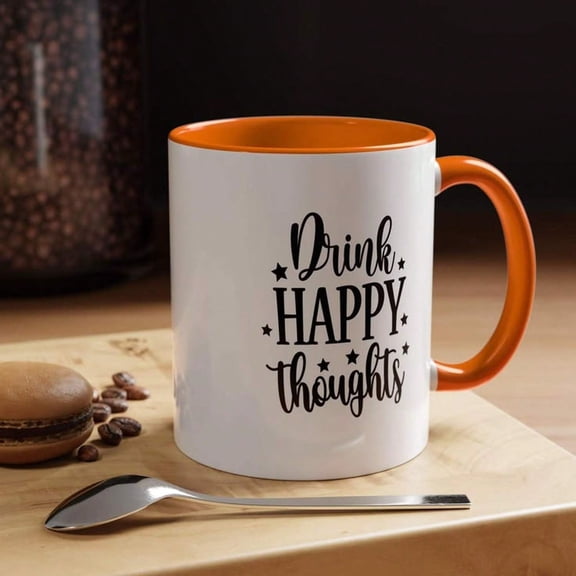Drink Happy Thoughts _ Funny Coffee Mug With Colorful Interior _ Gift For Coffee Lovers _ Ceramic Mug _ 11oz (1)