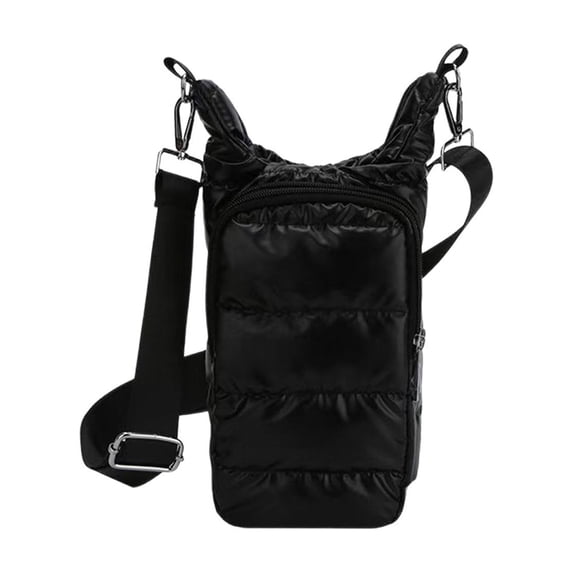 Drink Holder Bag,Drink Carrier Bag,8.7*5.5*4.7IN Water Bottle Holder with Strap Water Bottle Carrier Bag Quilted Puffer Hydrobag Sling(Black)