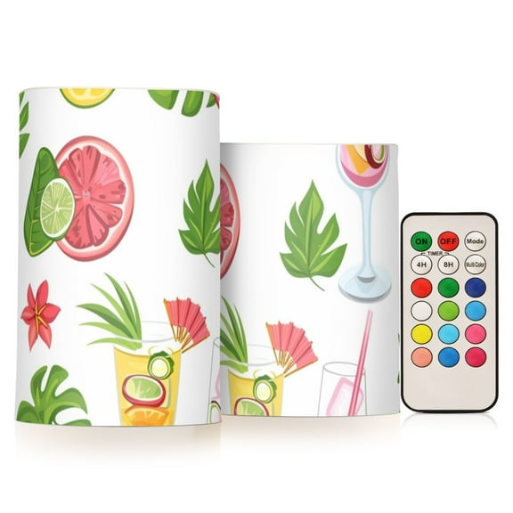 Drink Leaves Fruit Flameless CandlesLED Lights Battery Operated Candles with Remote and Timers Flicker Lights Votive Set of 2