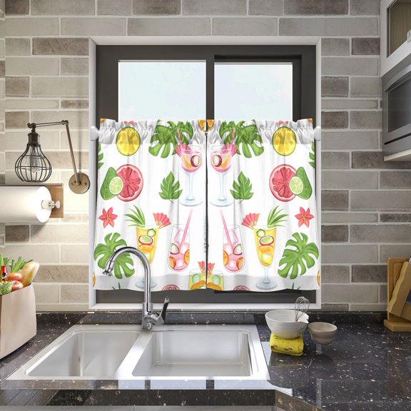 Drink Leaves Fruit Kitchen Curtains Half Tier Curtain 2 Rod Pockets Bathroom Bedroom Cupborad Living Room 27"x24"