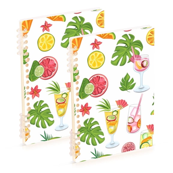 Drink Leaves Fruit Ring Binder Notebook Journey Note Diary College Ruled Spiral Notebook Study Loose Leaf Paper A5 60 Pages