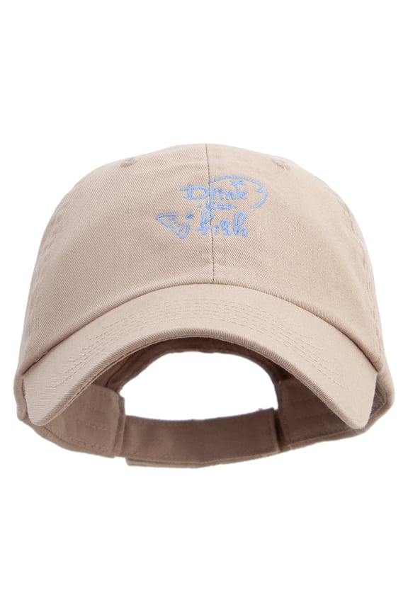 Drink Like A Fish Embroidered Low Profile Washed Cap - Khaki OSFM