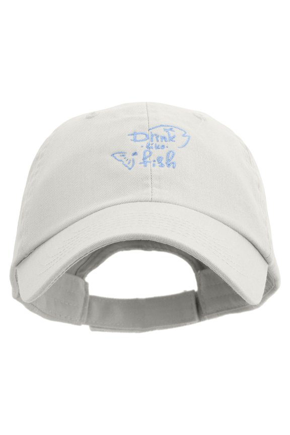 Drink Like A Fish Embroidered Low Profile Washed Cap - White OSFM