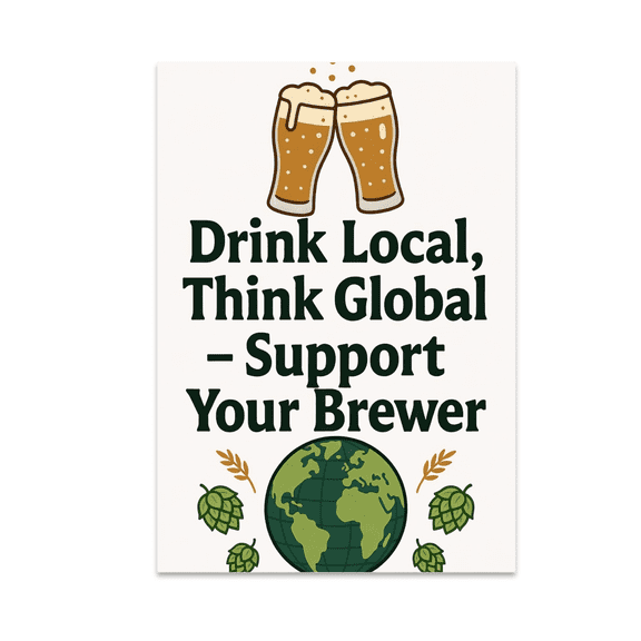 Drink Local Think Global Beer Wall Decor - Craft Beer Enthusiast - 13x19 Poster Print