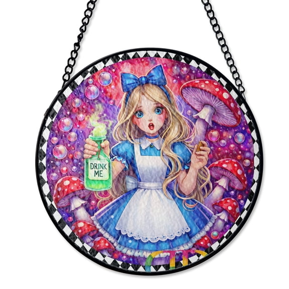Drink Me Magic Potion Bottle Suncatcher UV Printed Glass Whimsical Art Round