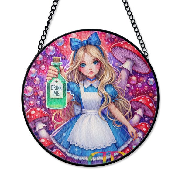 Drink Me Potion Fantasy Suncatcher UV Printed Glass Magical Story Gift Round