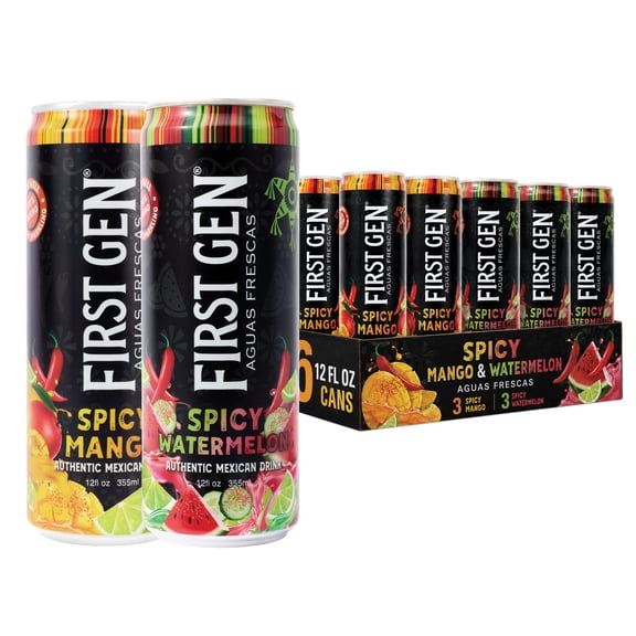 Drink Mexican Spicy Variety Pack Mango & Watermelon Flavor Aguas Frescas NonCarbonated, Caffeine Free, 12floz Cans, 6 Pack