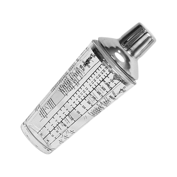 Drink Mixing Shaker with Measurement Markings, Clear Glass Body and Metal-Look Lid for Home and Restaurant Service