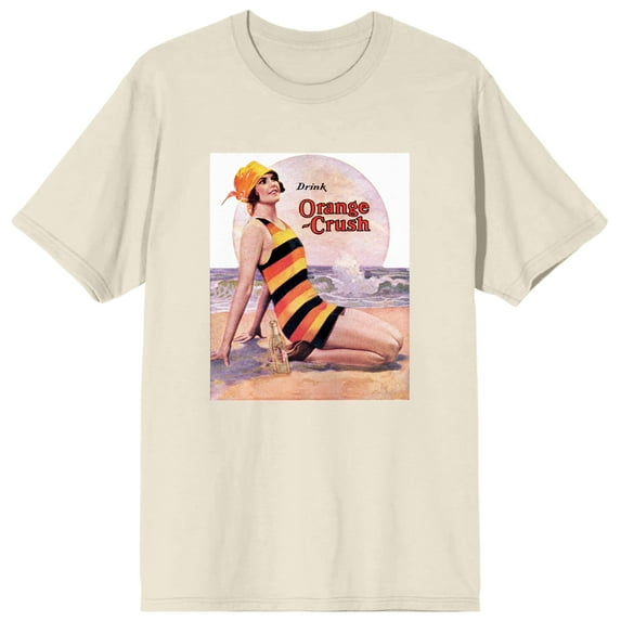 Drink Orange Crush Woman On Seashore Vintage Advertisement Men's Natural Graphic Tee-XL