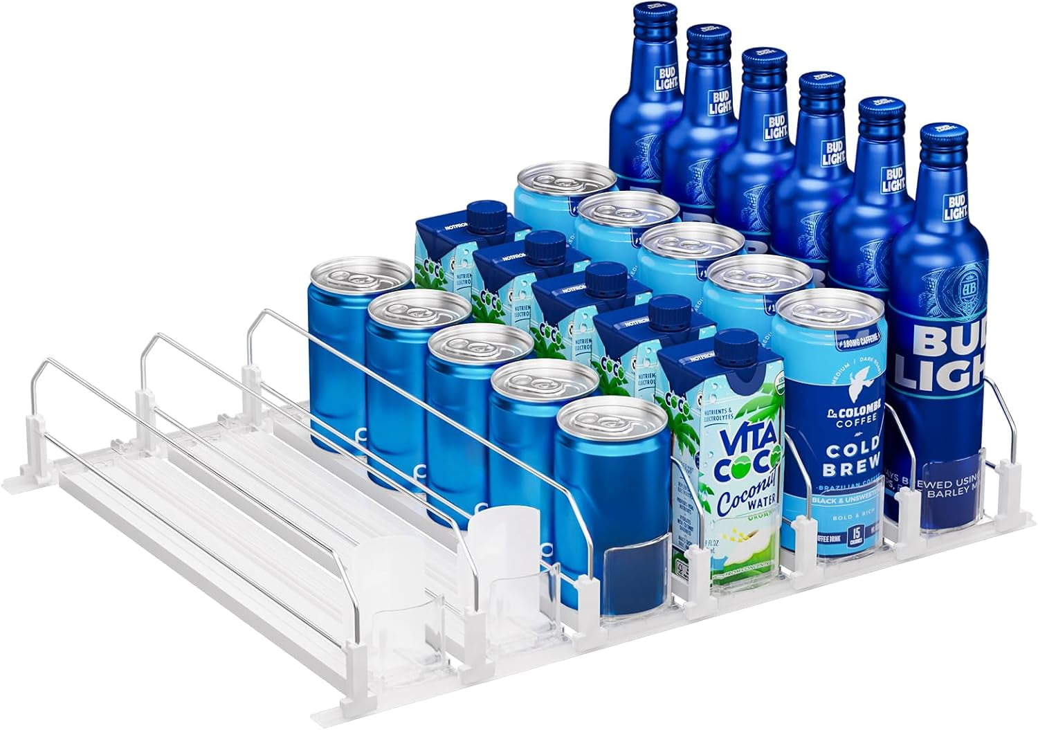 Hmdivor Drink Organizer For Refrigerator – White, 3-Tier Can/Bottle Rack, Fridge Storage Bin - View #11