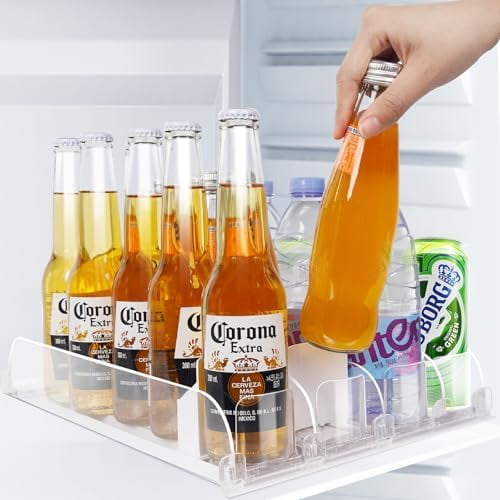 Drink Organizer for Fridge, Automatic Soda Can Dispenser with Pusher, 5-Row Refrigerator Drink Organizer Holds 25–30 Cans, 14.96" Deep