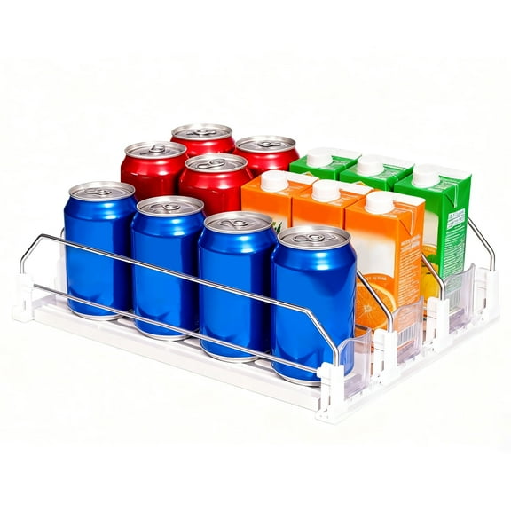 stusgo 3 Rows Drink Organizer for Fridge，15 In Depth Automatic Soda Organizer for Refrigerator，Holds up to 15 Cans(White)