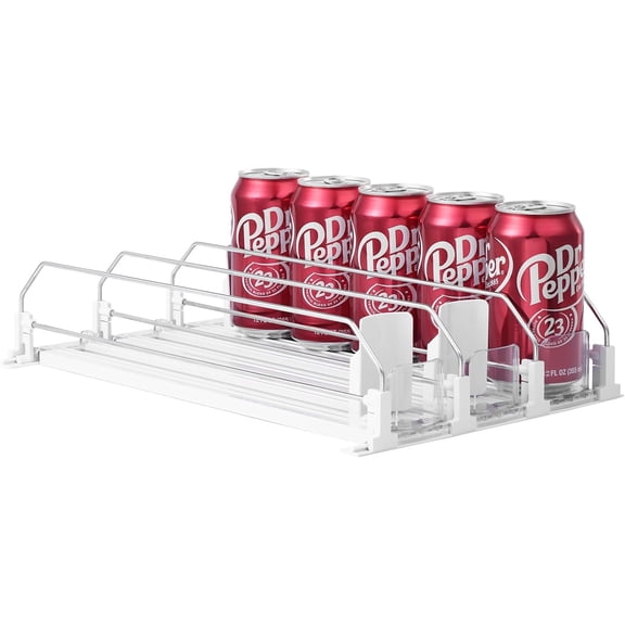 Drink Organizer for Fridge-White Automatic Pusher Glide,12oz 16oz 20oz-Soda Dispenser for Fridge-Holds up to 25 Cans