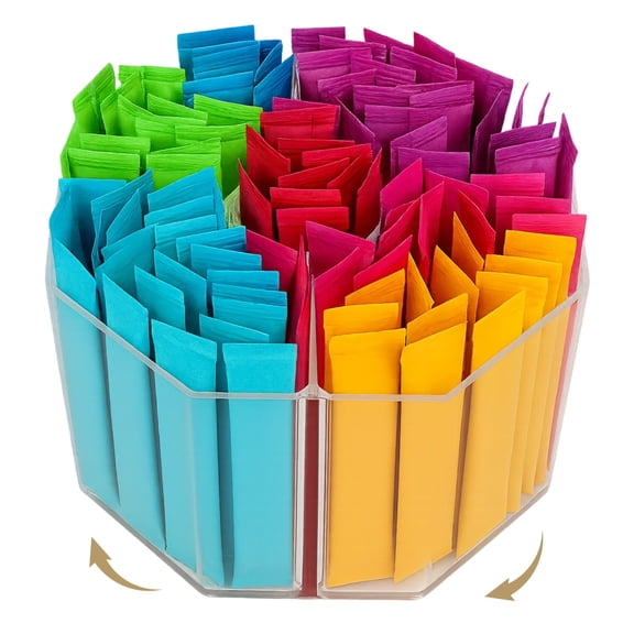 Drink Packet Organizer, Acrylic Powder Packet Rotating Organizer, 5-compartment Clear Storage Caddy, Lazy Susan Organizer, Desktop Storage Bin for Snacks, Spices, Cosmetics