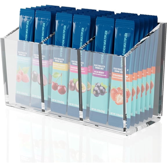 Drink Packet Organizer, Magnetic Water Packet Organizer for Fridge, Premium Acrylic Drink Mix Holder Container with 3 Compartments for Kitchen Organizers and Storage