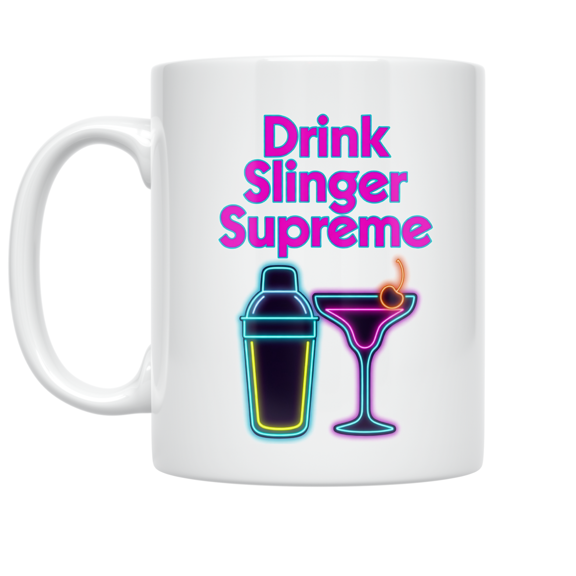 Drink Slinger Supreme - Bartender Humor Enthusiast - 11 oz Ceramic Coffee Mug