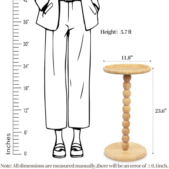 Drink Table, Boho Rattan Small Round Side Table for Small Spaces, Solid Wood Circle End Table for Living Room, Pedestal Table for Couch, Bedroom, Corners, Natural