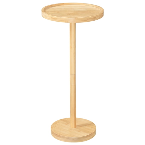 Drink Table, Martini Table with Raised Edge, Small Beverage Table, Pedestal Table, Round End Table, Small Round Side Table, for Living Room, Bedroom, Bathroom, Natural