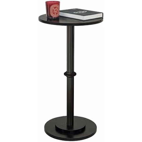 Drink Table, Small Side Table for Small Spaces, Modern Round End Table with Fluted Wood Leg, Black