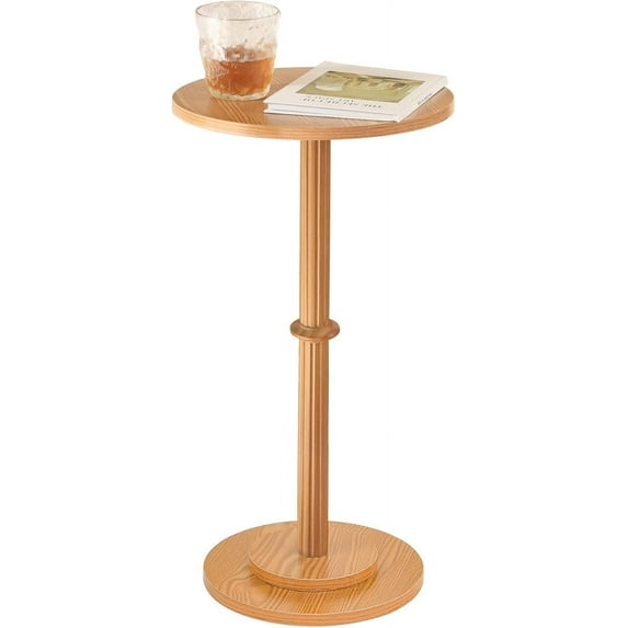 Drink Table, Small Side Table for Small Spaces, Modern Round End Table with Fluted Wood Leg, Brown