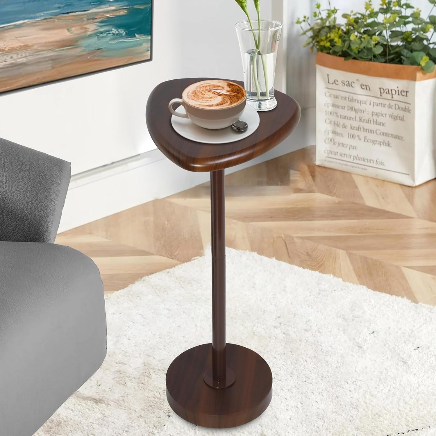 Drink Table for Small Spaces, Pedestal Side Table, Small Side Table for ...
