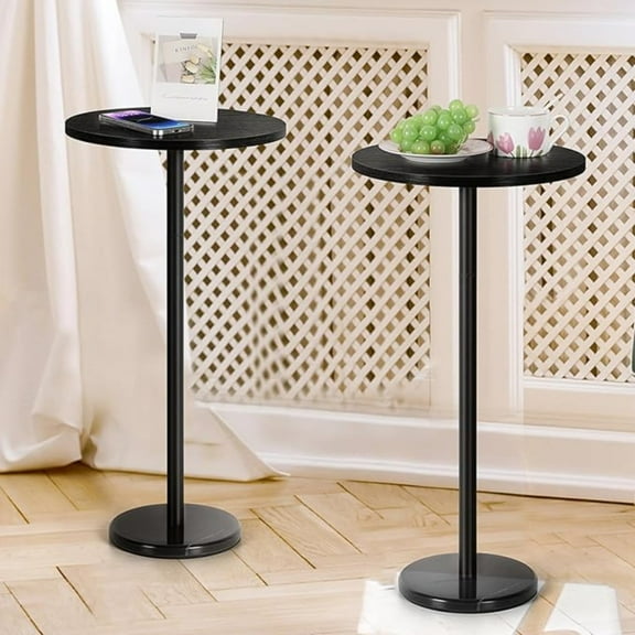 Drink Tables for Small Spaces Pedestal Side Table Set of 2 Small Round Side Tables with Marble Base Black Pedestal Stand for Sofa Couch Chair Patio, Black