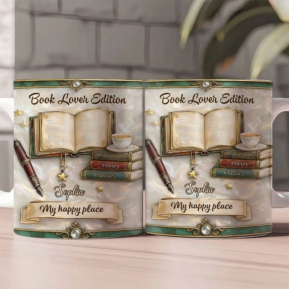Drink Tea Read Books Ceramic Coffee Mug, Book Lovers Literate Cozy Mug for Coffee Tea Hot Chocolate, Illustrated Reader Design Cup for Home Office Relaxing Moments, Gift for Readers