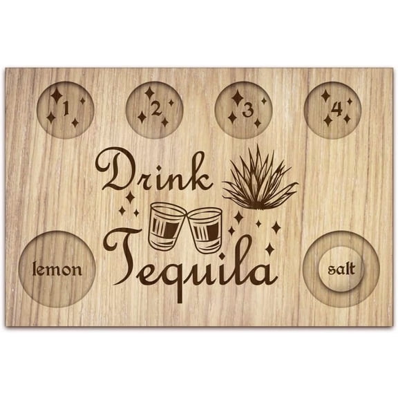 Drink Tequila Shot Glass Wooden Shot Glass Tray Rectangular Glass Holder with Lemon Salt Rim Glass Set
