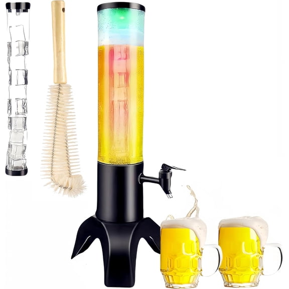 Drink Tower: 1.5L Mimosa Tower Dispenser with Ice Tube and LED Light, 50oz/1.58 Qt Tabletop Beer Dispense for Parties Bars Pubs Restaurants (1.5L)