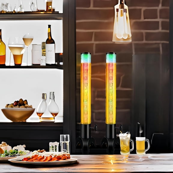 Drink Tower: 1.5L Mimosa Tower Dispenser with Ice Tube and LED Light, 50oz/1.58 Qt Tabletop Beer Dispense for Parties Bars Pubs Restaurants (3L)