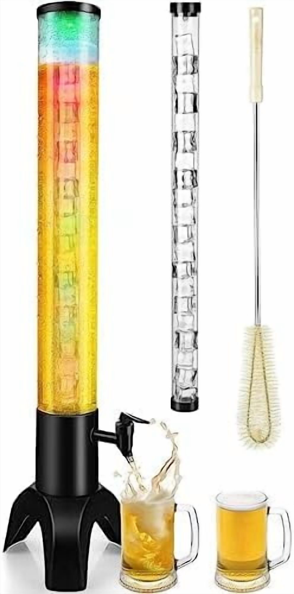 Drink Tower, 3L Drink Tower Dispenser With Ice Tube and Led Light, Tabletop Beer Dispenser 3.17 Qt./3 L, Ideal for Parties Bars Pubs Restaurants