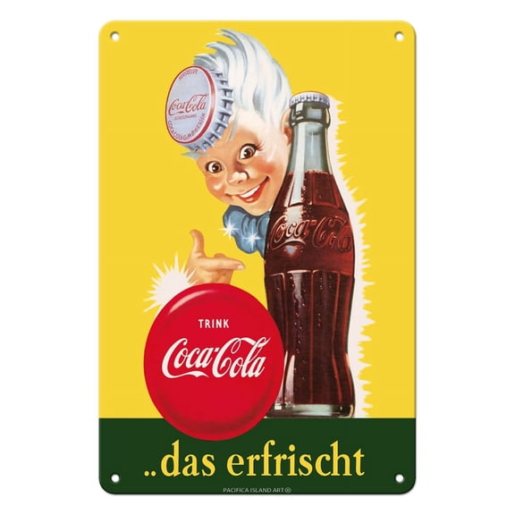 Drink (Trink) Coca Cola - Refreshing (Das Erfrischt) - Vintage Advertising Poster c.1950s - 8 x 12 inch Vintage Metal Tin Sign