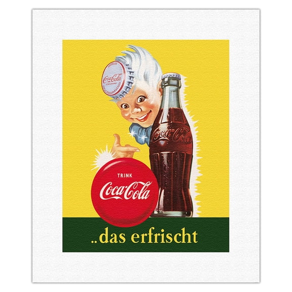 Drink (Trink) Coca Cola - Refreshing (Das Erfrischt) - Vintage Advertising Poster c.1950s - Fine Art Rolled Canvas Print 11in x 14in