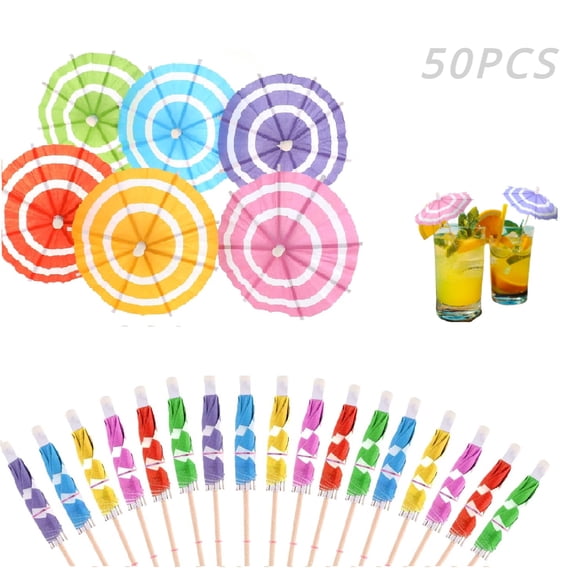 Drink Umbrellas Cocktail 50PCS Mini Toothpicks Umbrellas for Summer Party Fruits/Cupcake Toppers (3.93 Inch)