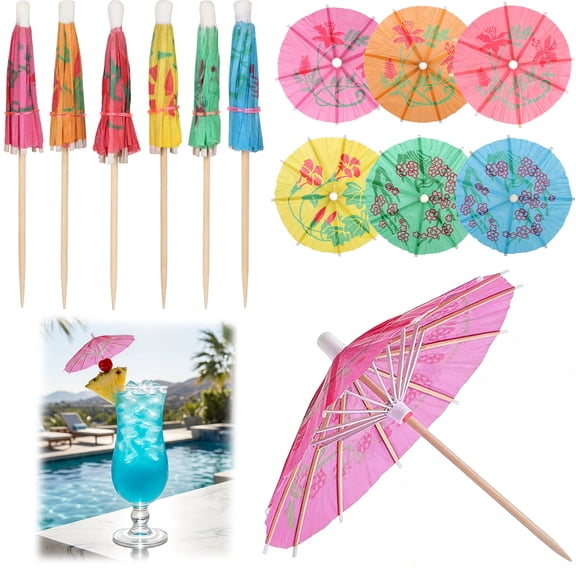 Drink Umbrellas Cocktail Picks, Mini Paper Umbrellas for Tiki Party Drinks 200 PCS