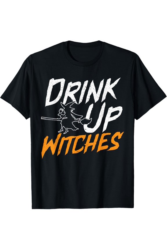 Drink Up Witch Wine Drinker Halloween Party Alcoholic T-Shirt men and women can wear, black, white, gifts