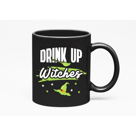 Drink Up Witches Funny Pun, Black 11oz Ceramic Mug