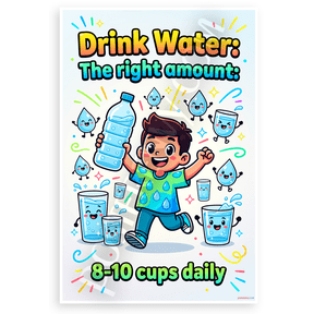 Drink Water 8-10 Cups Daily Hydration Educational 12x18 US Made Poster