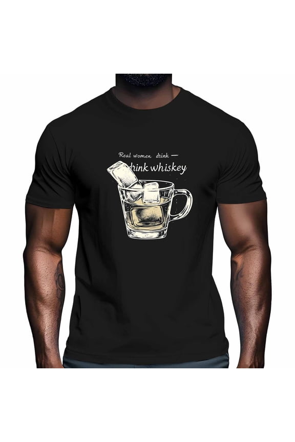 Drink Whiskey Men's T Shirts Ice Cubes T-Shirt for Men Crew Neck Tees Cotton Tops Black, S